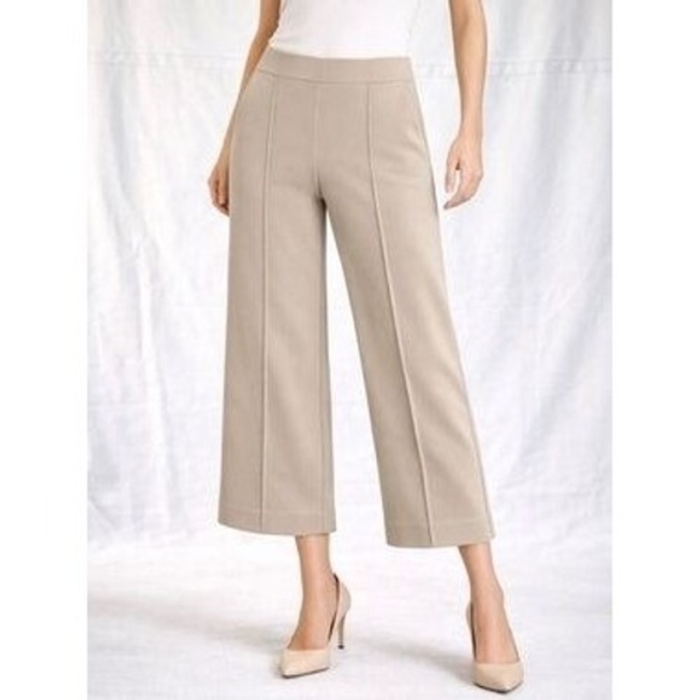 Jones New York Pants Womens L Beige Wide‎ Leg Knit Seamed Professional Office